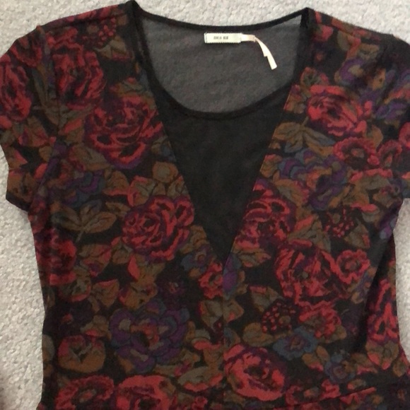 Urban Outfitters Dark Floral Dress w Mesh V Neck - Picture 2 of 5